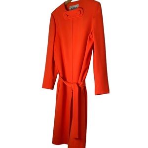 Aldrich Orange Thick 60s Mod Vintage Dress Front Sash Large Buttons